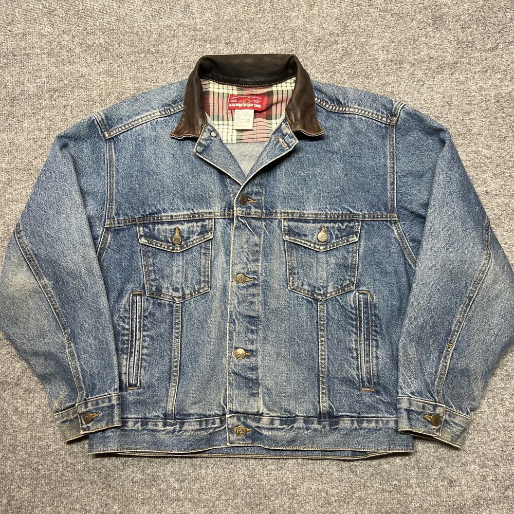 Vintage Marlboro Country Store Jacket Mens Medium Blue Denim USA Leather Collar